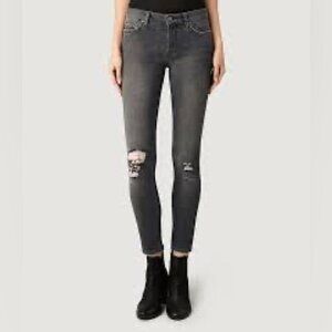All Saints Mast Low Rise Skinny Vintage Grey Distressed Jeans